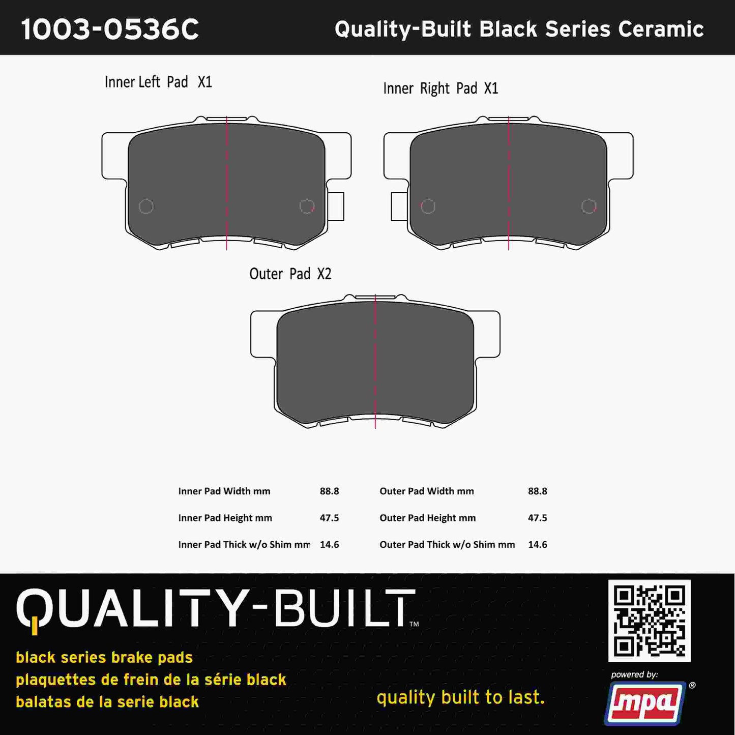 Quality-Built Black Series Ceramic Brake Pads 1003-0536C