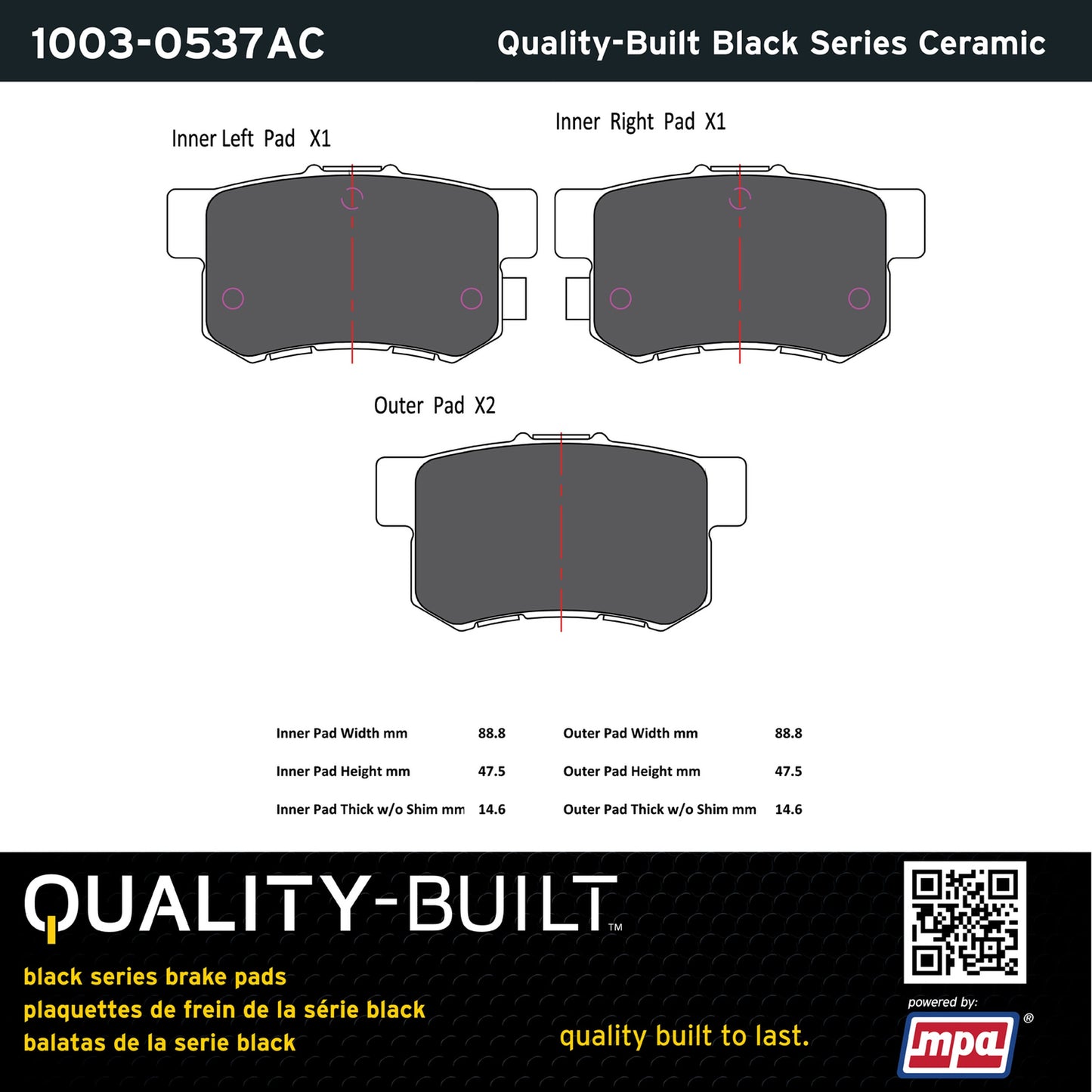 Quality-Built Black Series Ceramic Brake Pads 1003-0537AC