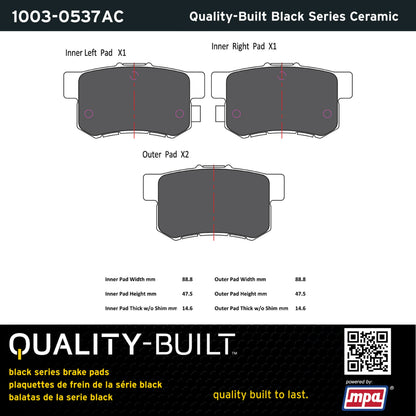 Quality-Built Black Series Ceramic Brake Pads 1003-0537AC
