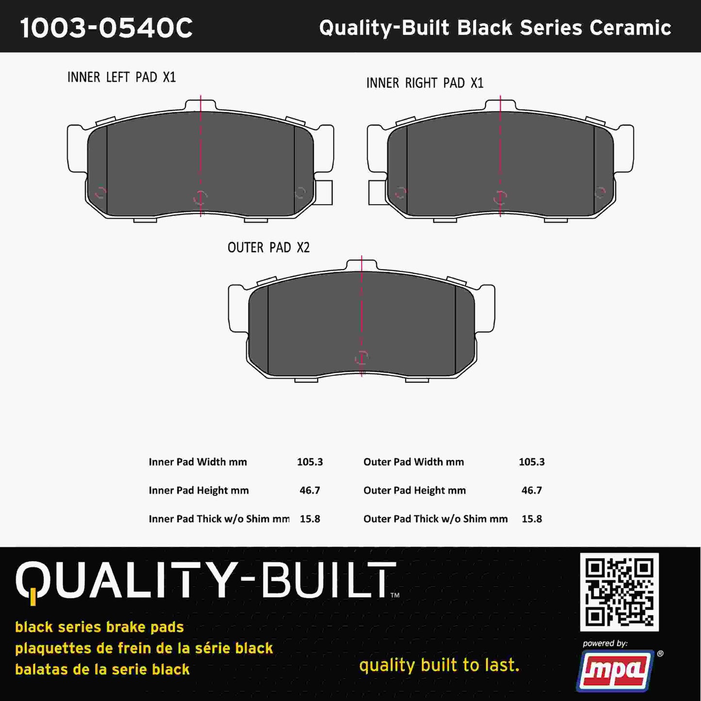 Quality-Built Black Series Ceramic Brake Pads 1003-0540C