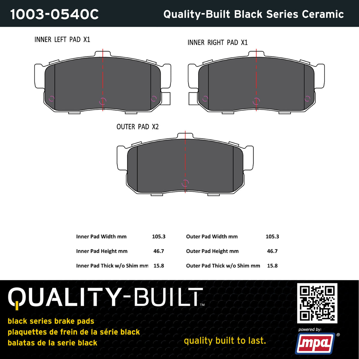 Quality-Built Black Series Ceramic Brake Pads 1003-0540C