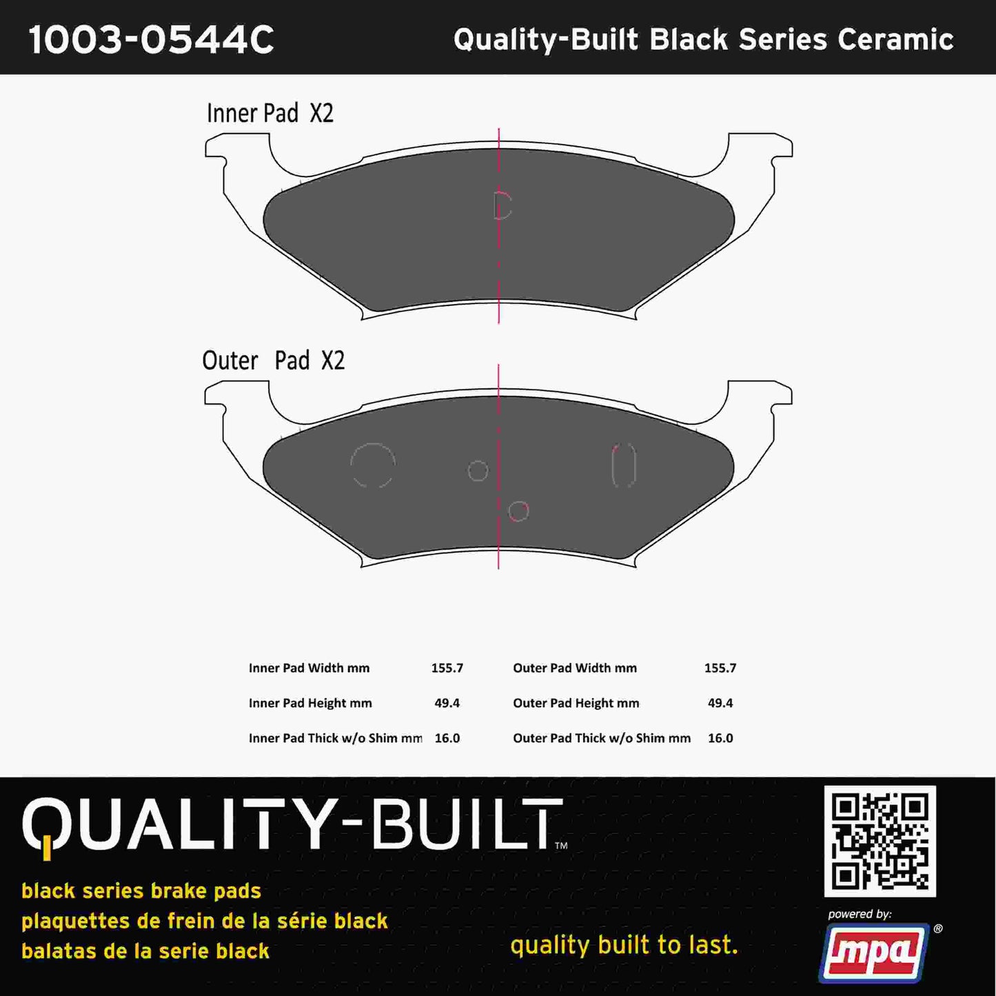 Quality-Built Black Series Ceramic Brake Pads 1003-0544C