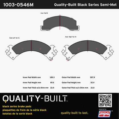 Quality-Built Black Series Semi-Metallic Brake Pads 1003-0546M