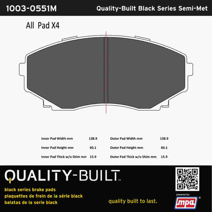 Quality-Built Black Series Semi-Metallic Brake Pads 1003-0551M
