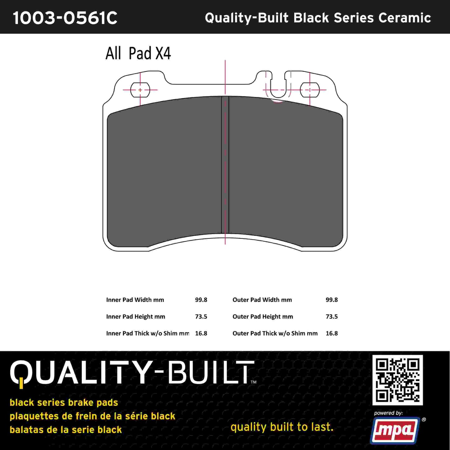 Quality-Built Black Series Ceramic Brake Pads 1003-0561C