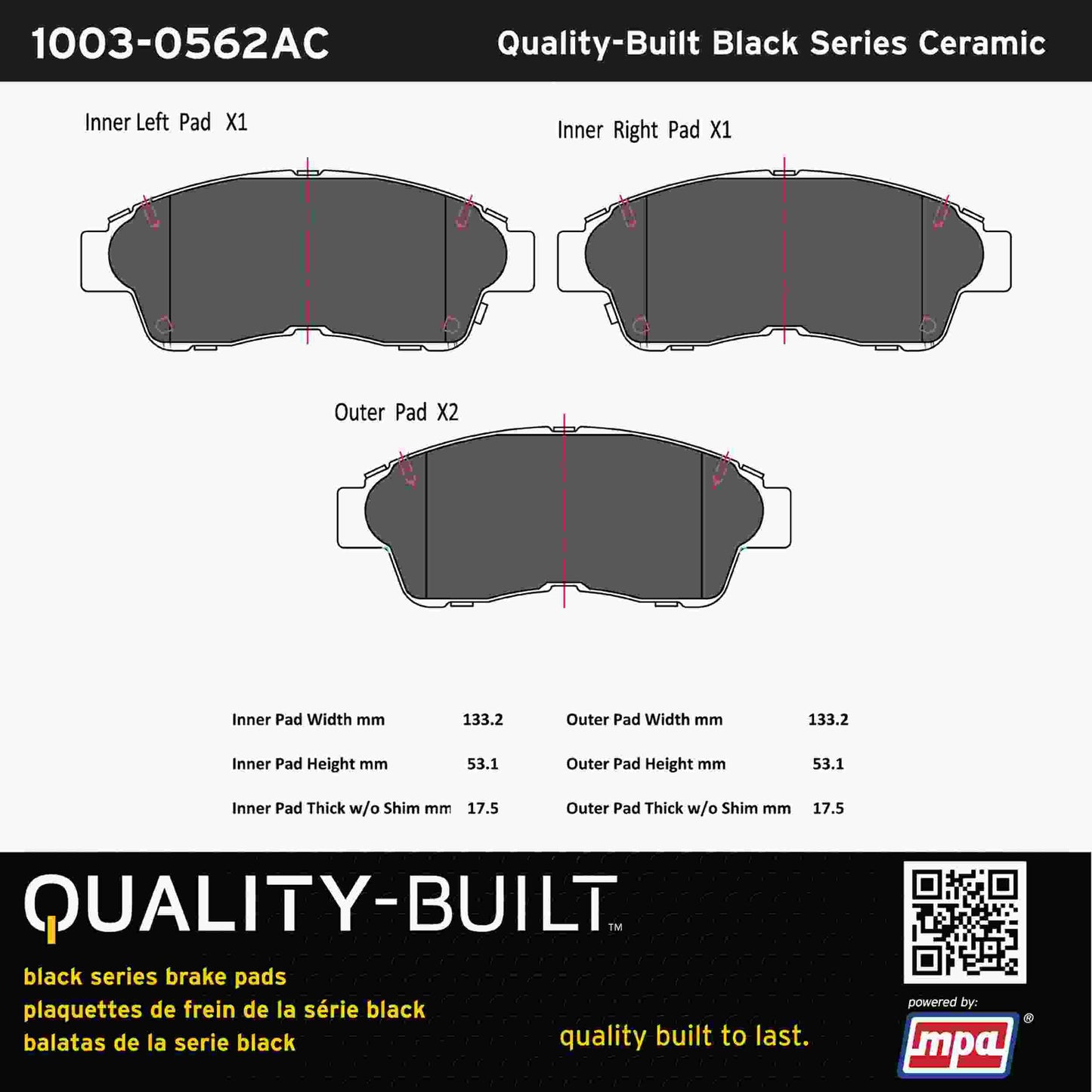 Quality-Built Black Series Ceramic Brake Pads 1003-0562AC