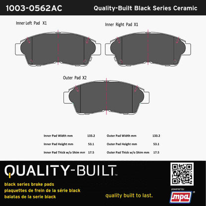 Quality-Built Black Series Ceramic Brake Pads 1003-0562AC