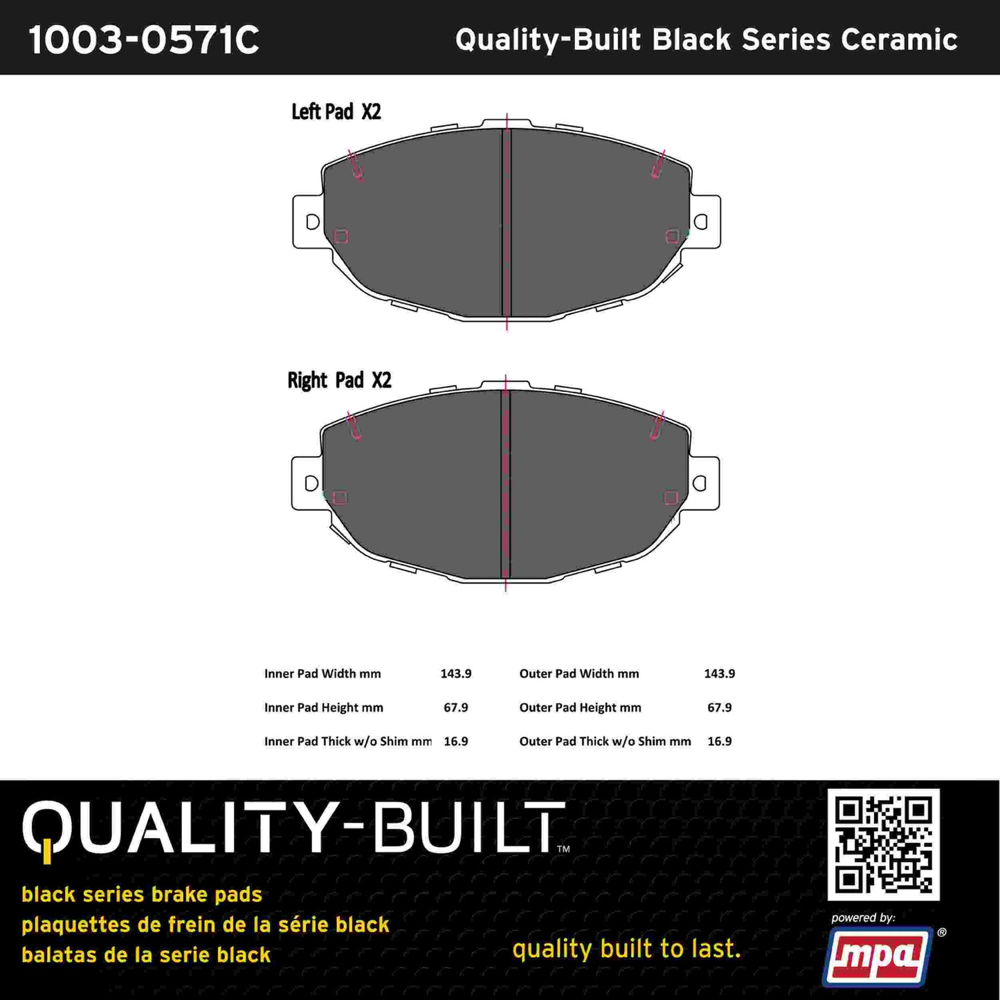 Quality-Built Black Series Ceramic Brake Pads 1003-0571C
