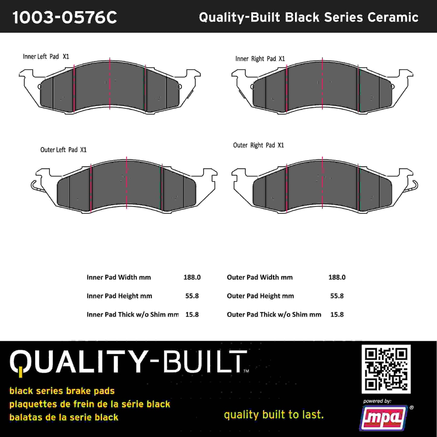 Quality-Built Black Series Ceramic Brake Pads 1003-0576C