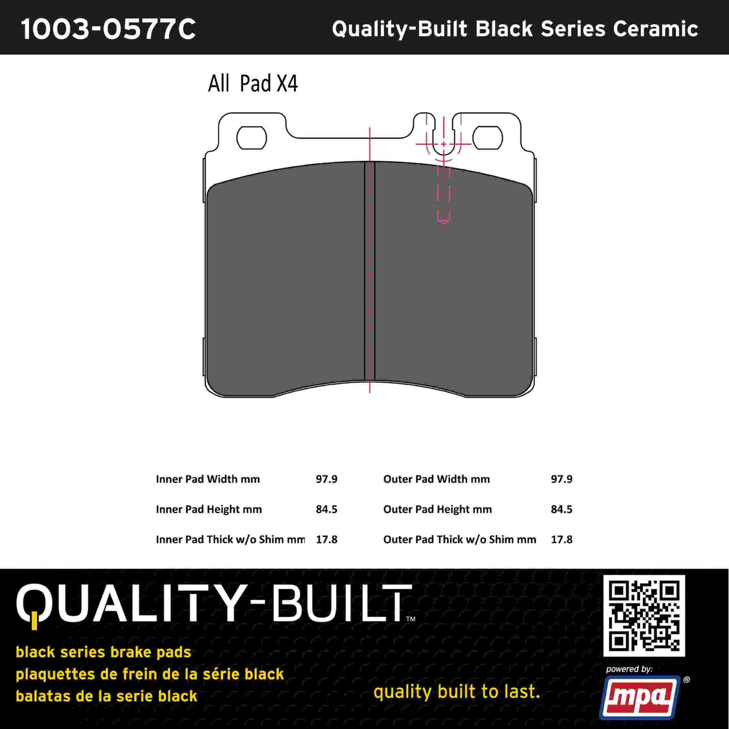 Quality-Built Black Series Ceramic Brake Pads 1003-0577C