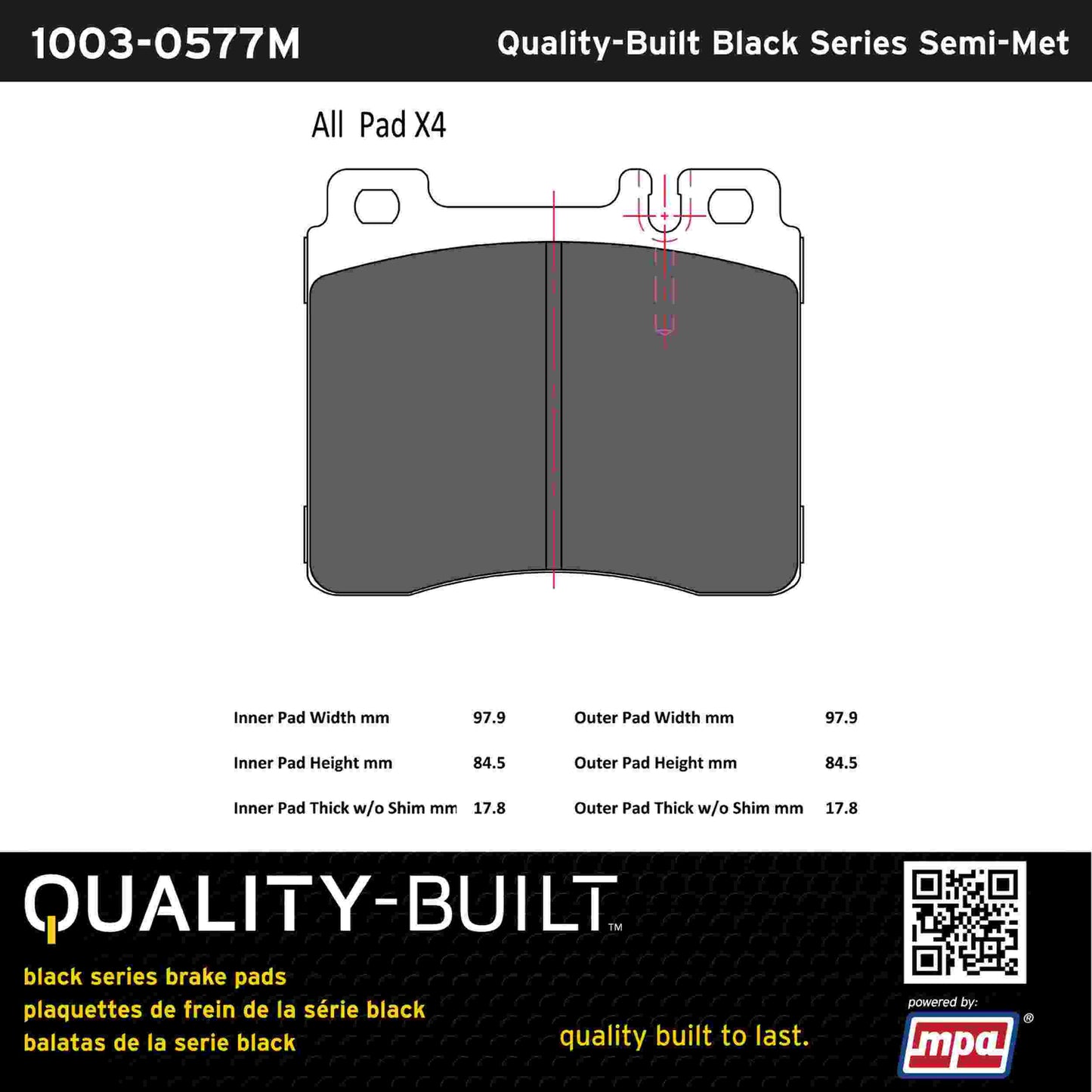 Quality-Built Black Series Semi-Metallic Brake Pads 1003-0577M