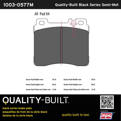 Quality-Built Black Series Semi-Metallic Brake Pads 1003-0577M