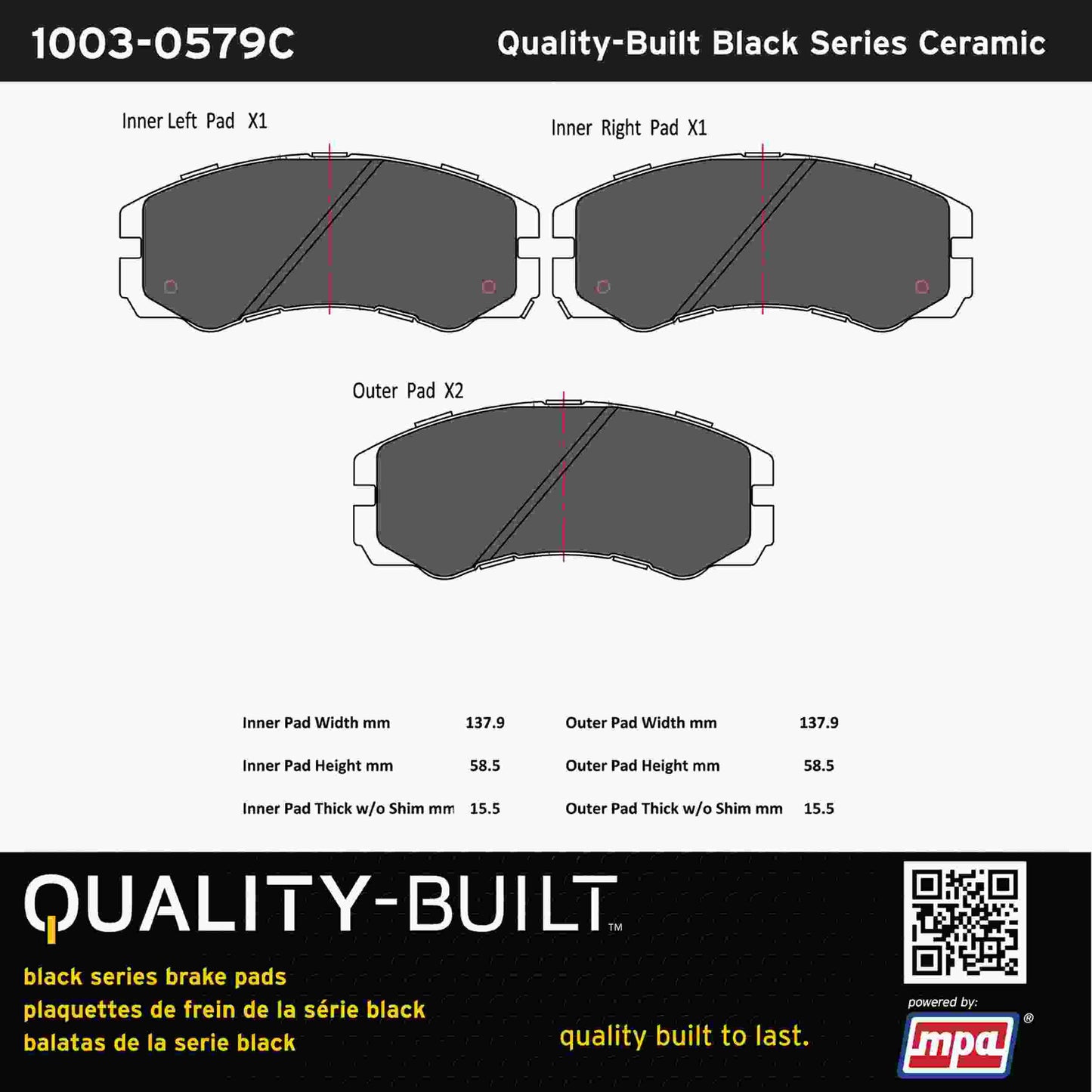 Quality-Built Black Series Ceramic Brake Pads 1003-0579C