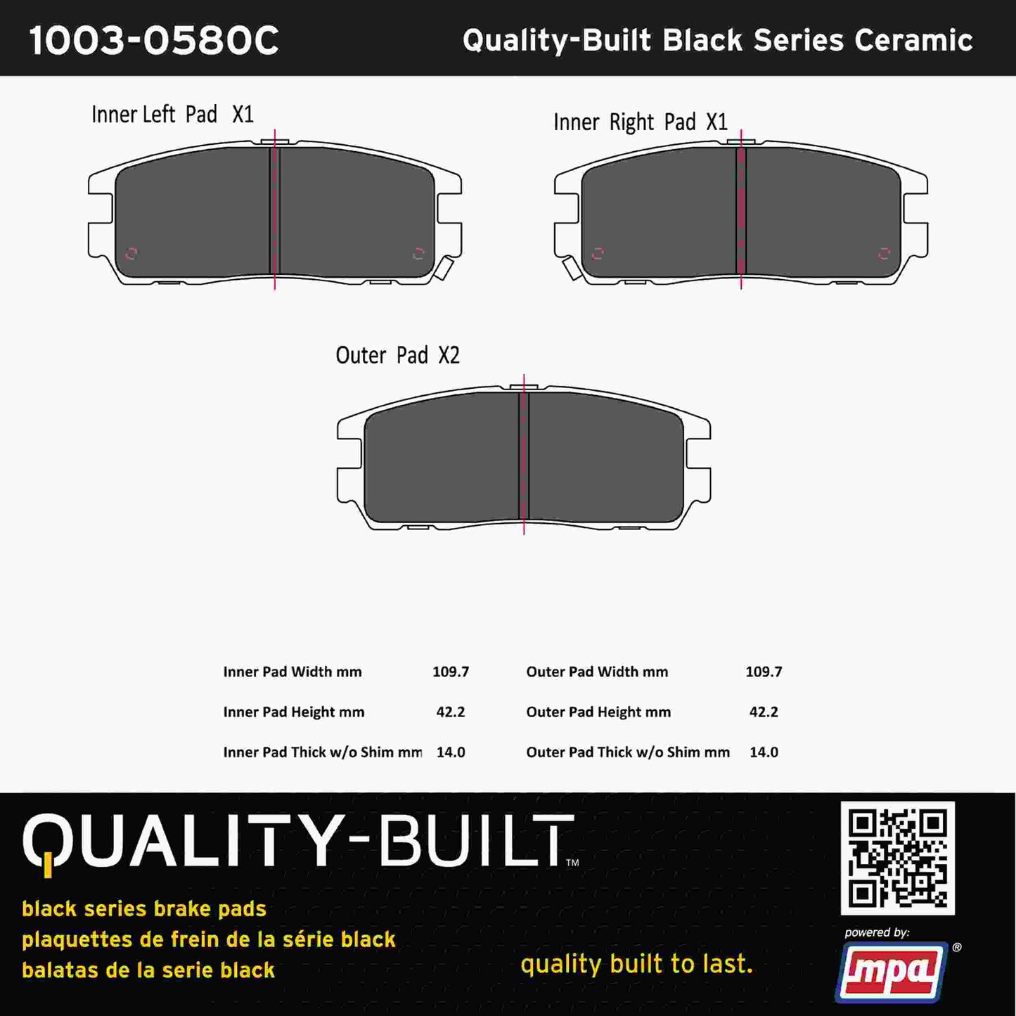 Quality-Built Black Series Ceramic Brake Pads 1003-0580C