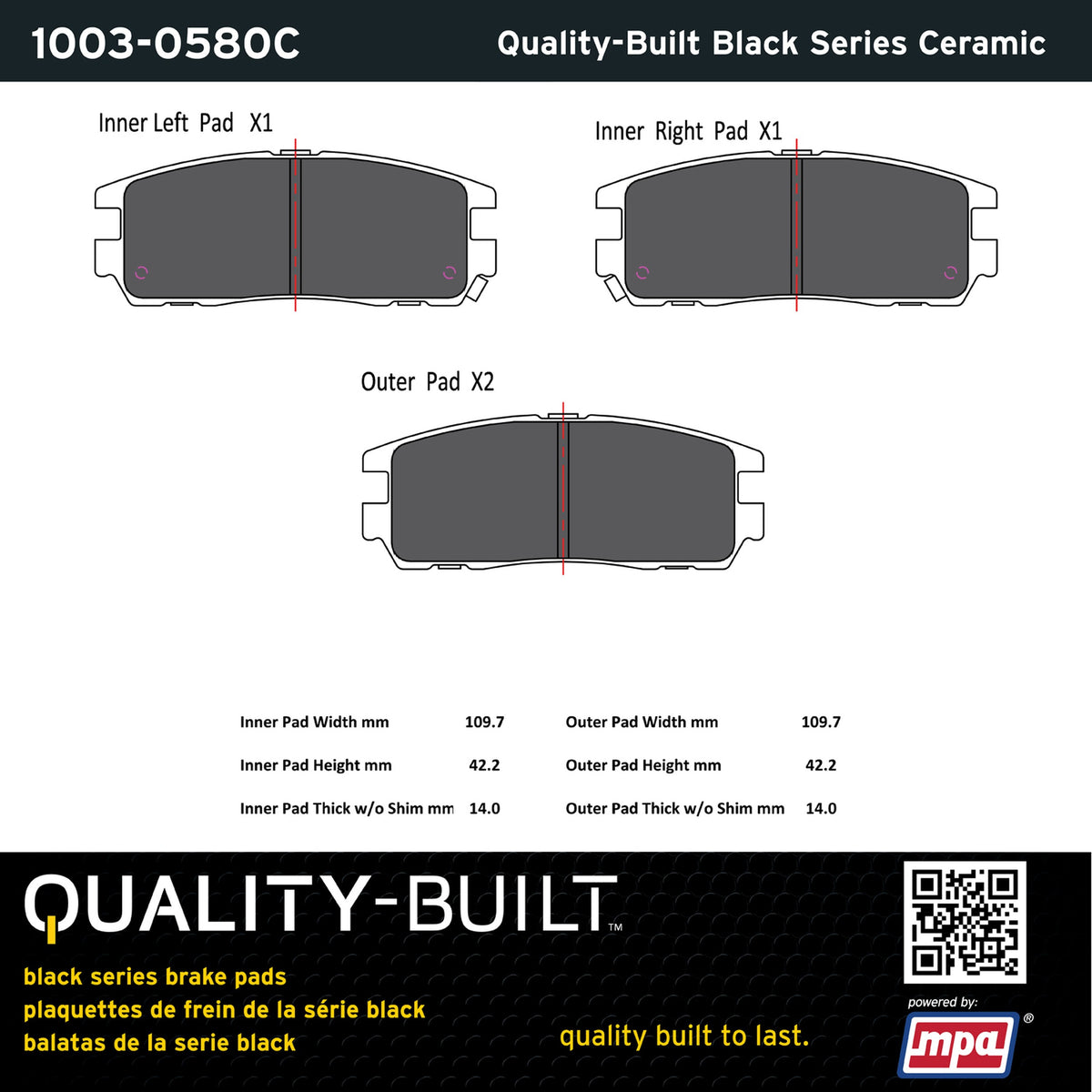 Quality-Built Black Series Ceramic Brake Pads 1003-0580C