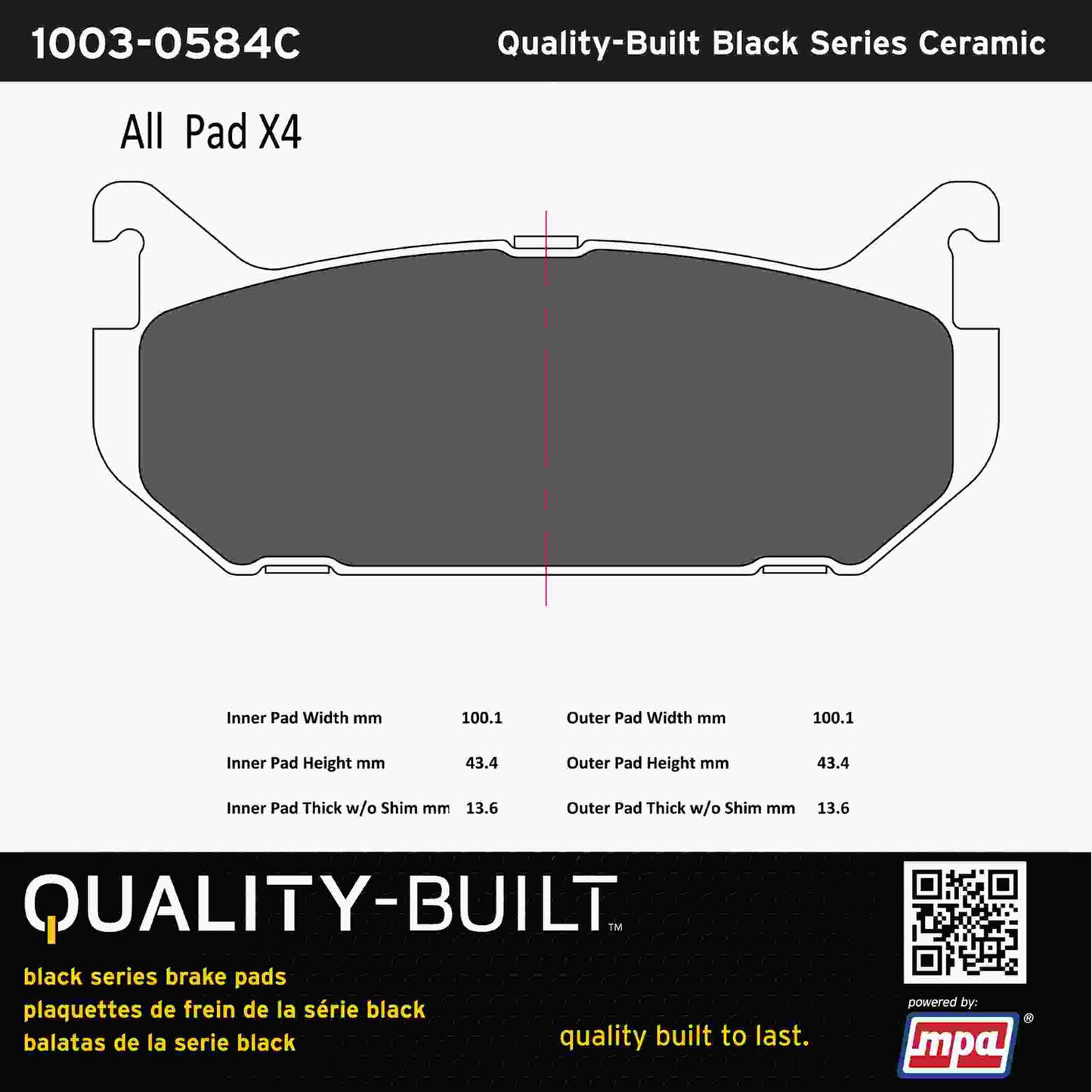 Quality-Built Black Series Ceramic Brake Pads 1003-0584C