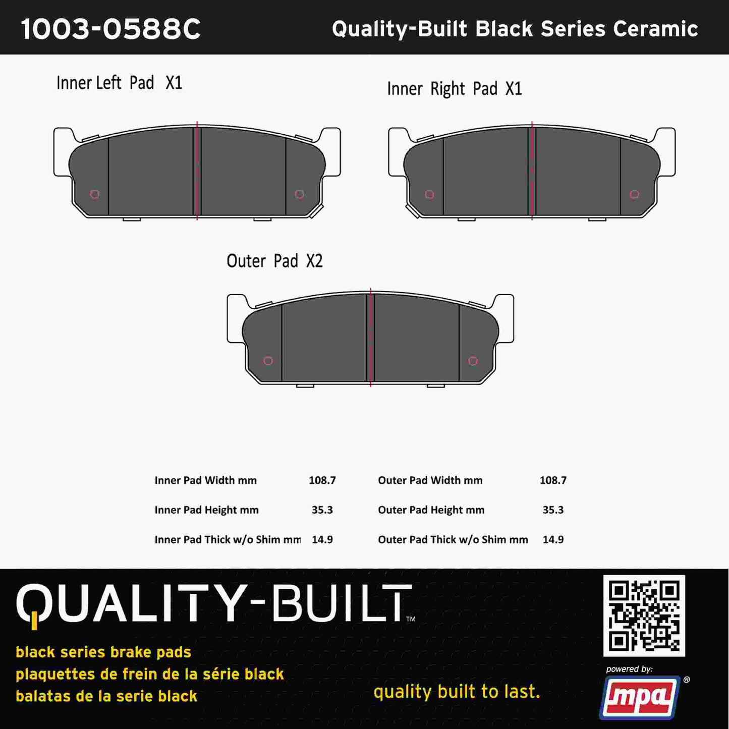 Quality-Built Black Series Ceramic Brake Pads 1003-0588C