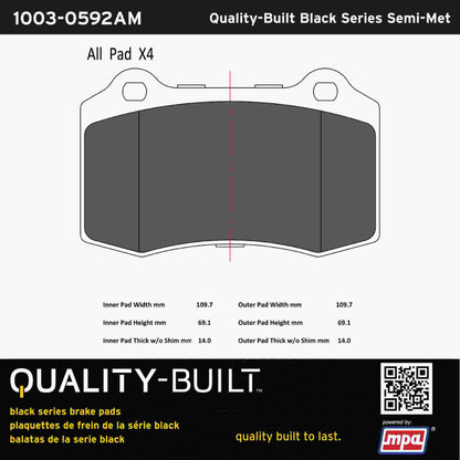 Quality-Built Black Series Semi-Metallic Brake Pads 1003-0592AM