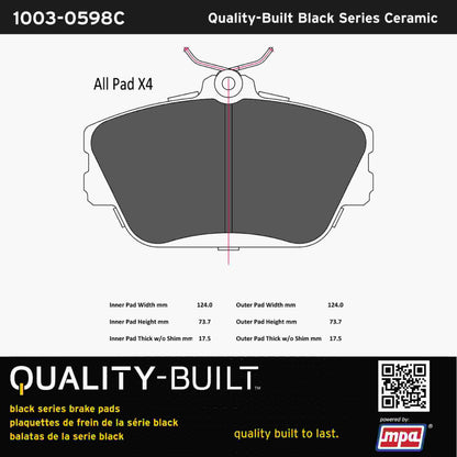 Quality-Built Black Series Ceramic Brake Pads 1003-0598C