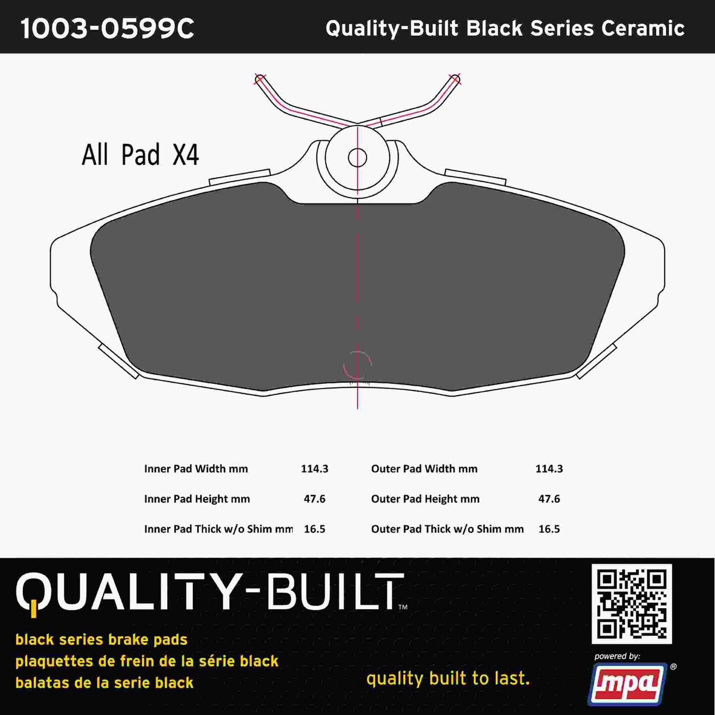 Quality-Built Black Series Ceramic Brake Pads 1003-0599C