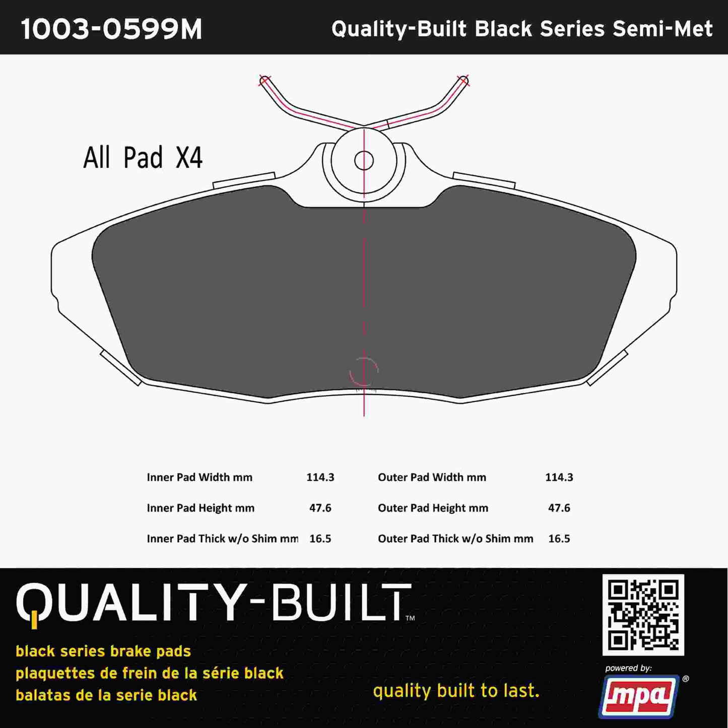 Quality-Built Black Series Semi-Metallic Brake Pads 1003-0599M