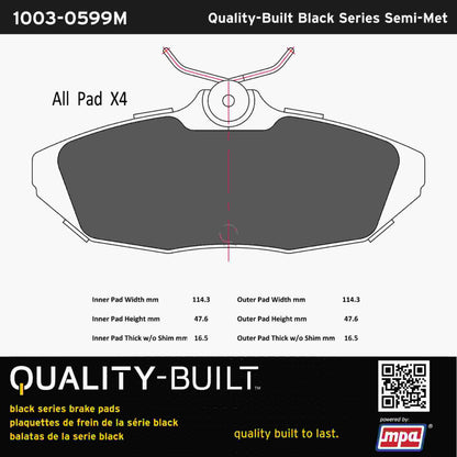 Quality-Built Black Series Semi-Metallic Brake Pads 1003-0599M