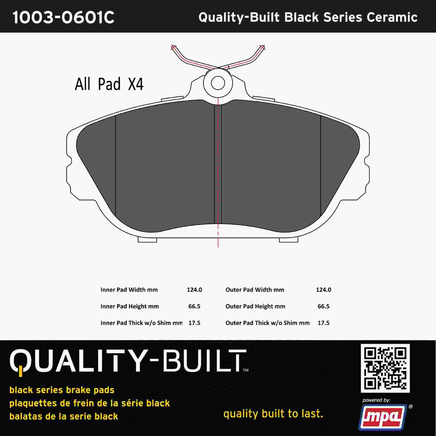 Quality-Built Black Series Ceramic Brake Pads 1003-0601C