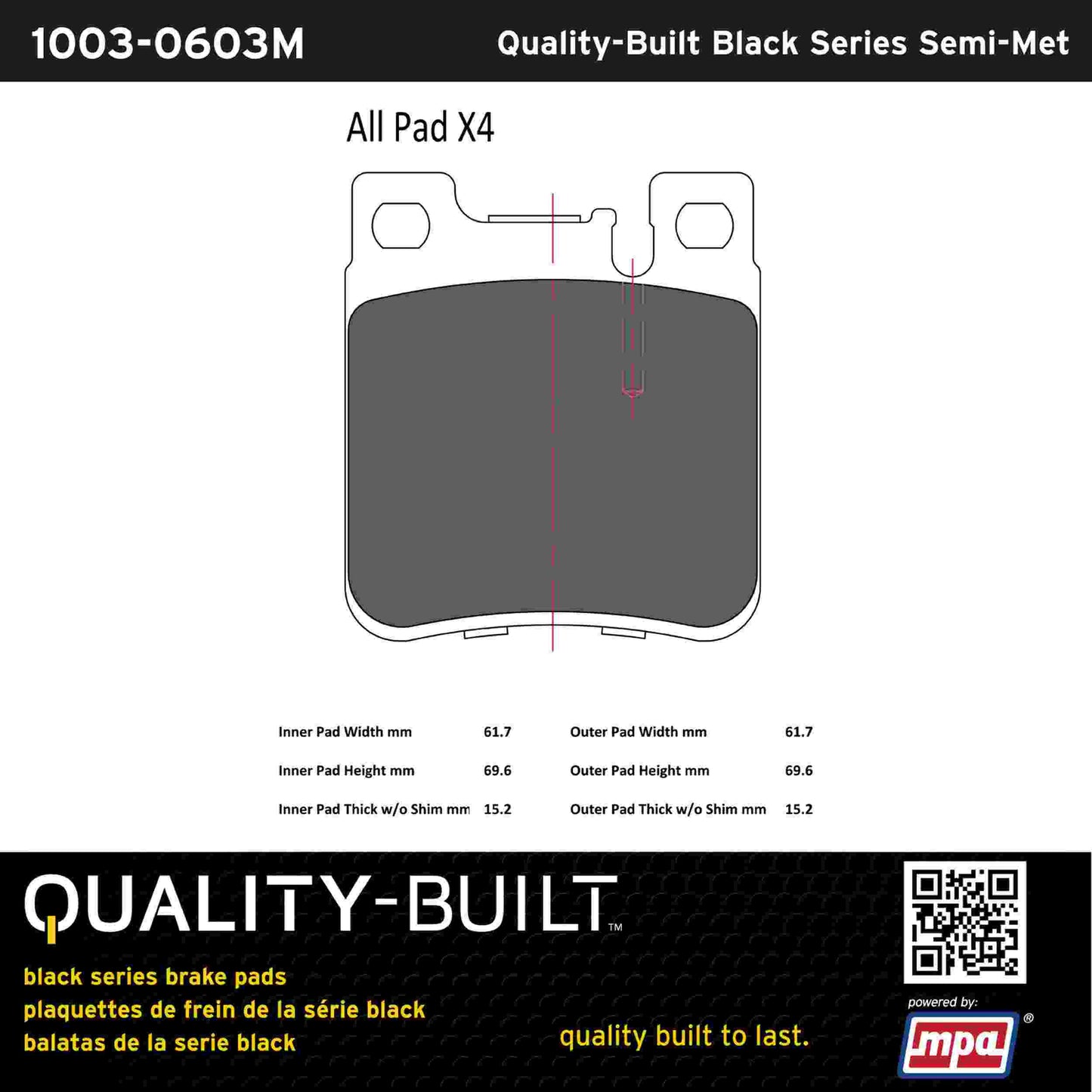 Quality-Built Black Series Semi-Metallic Brake Pads 1003-0603M
