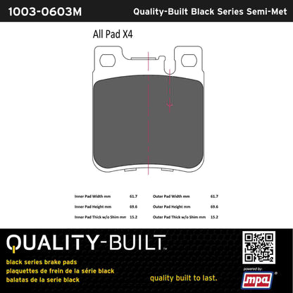 Quality-Built Black Series Semi-Metallic Brake Pads 1003-0603M