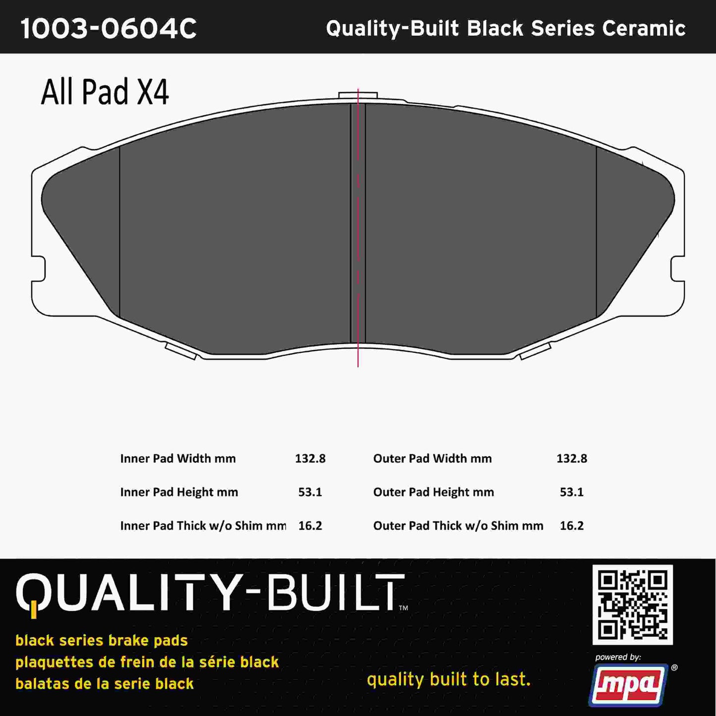 Quality-Built Black Series Ceramic Brake Pads 1003-0604C