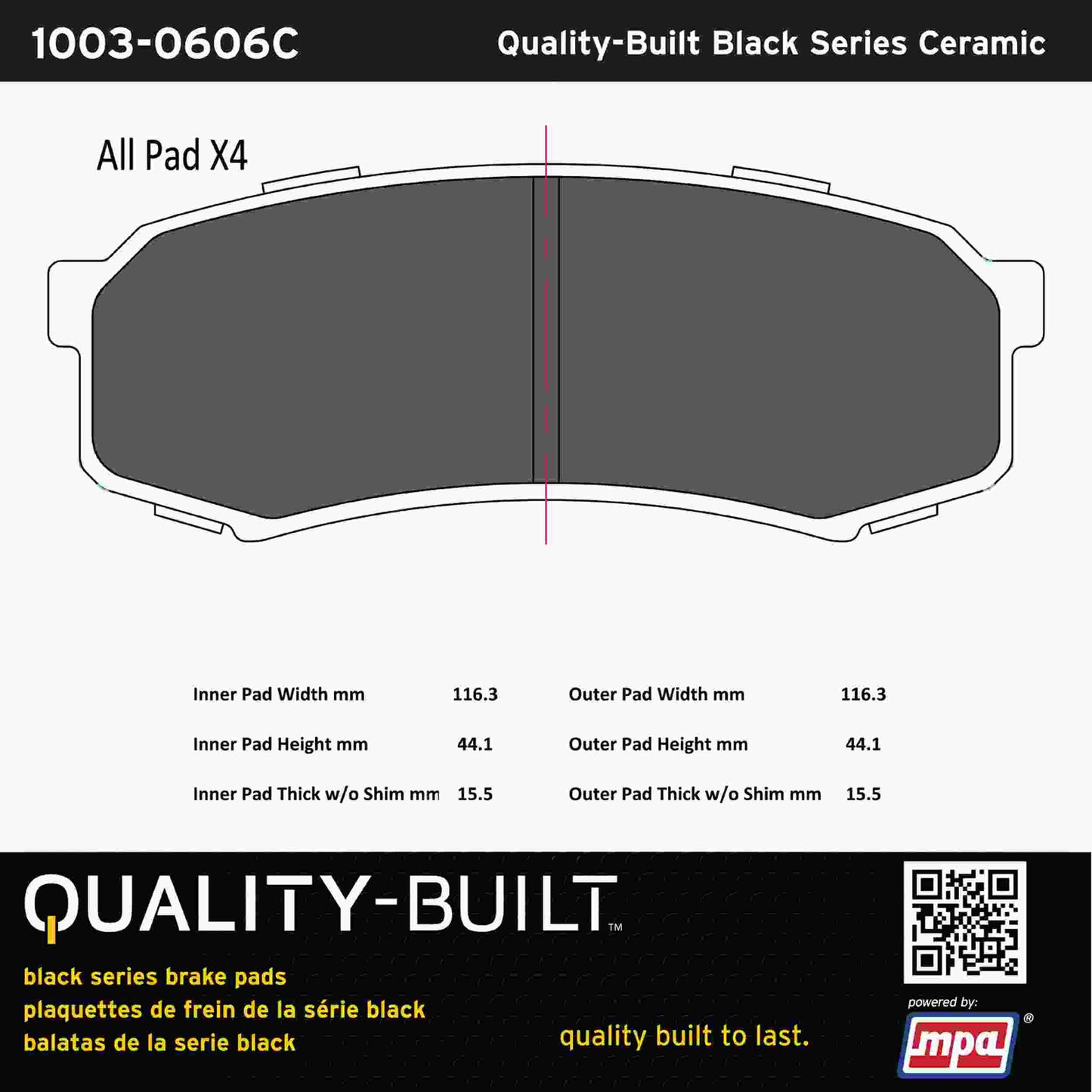 Quality-Built Black Series Ceramic Brake Pads 1003-0606C