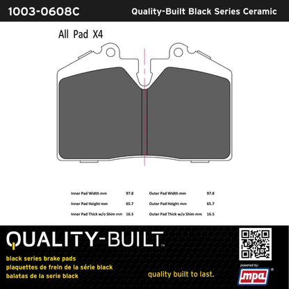 Quality-Built Black Series Ceramic Brake Pads 1003-0608C