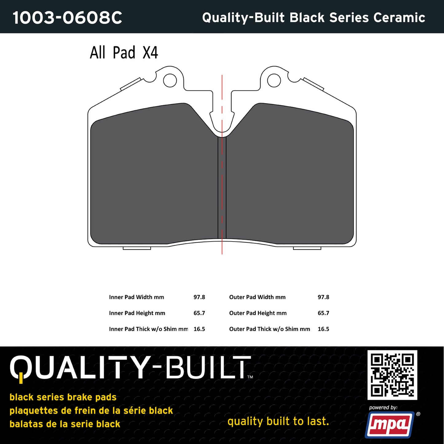 Quality-Built Black Series Ceramic Brake Pads 1003-0608C
