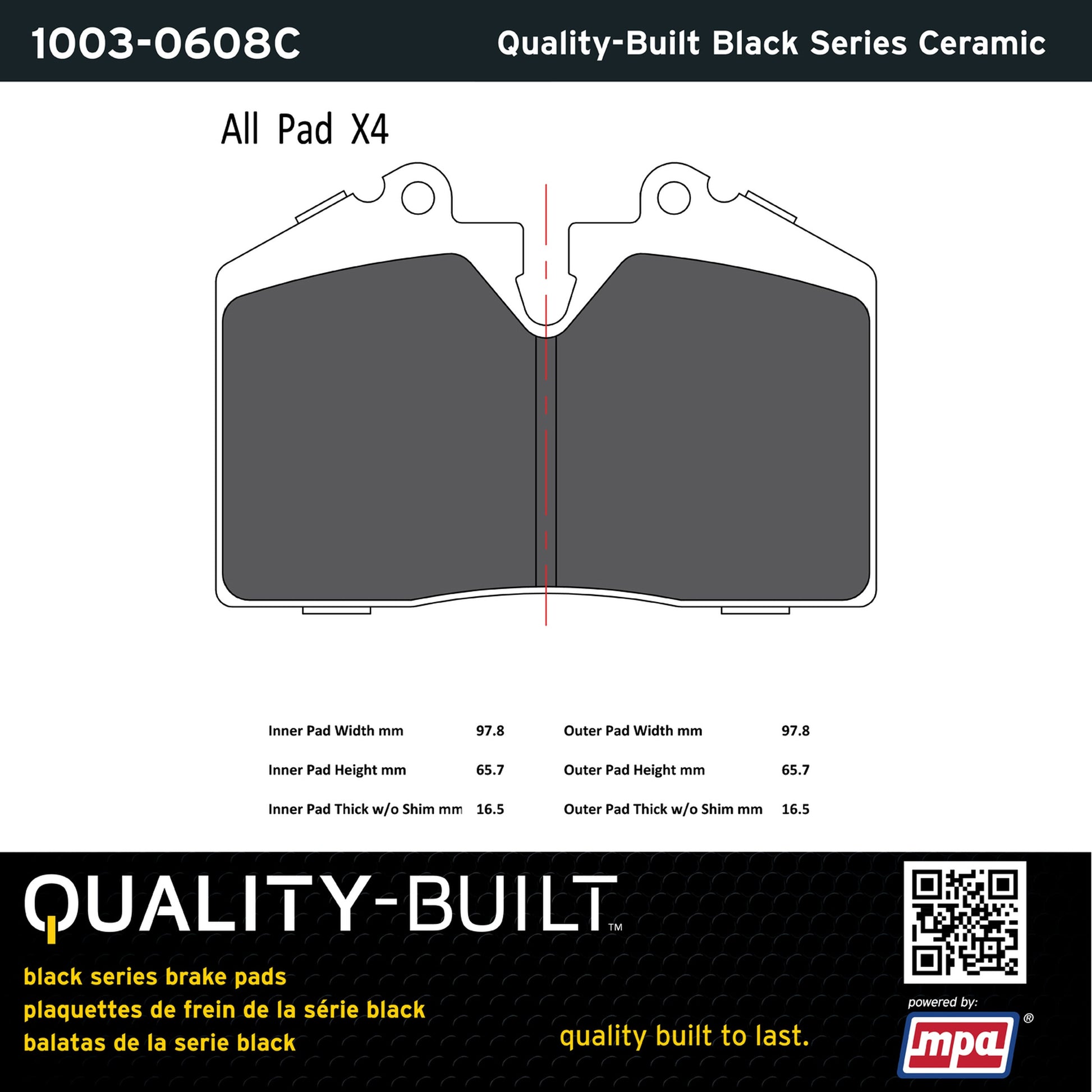 Quality-Built Black Series Ceramic Brake Pads 1003-0608C