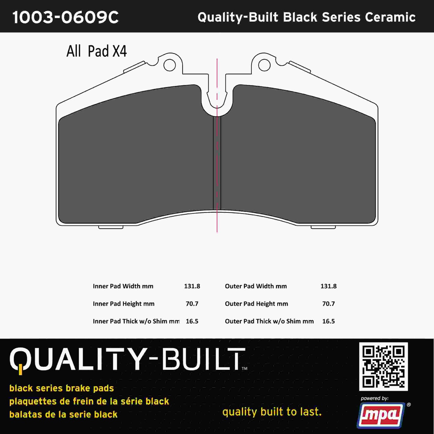 Quality-Built Black Series Ceramic Brake Pads 1003-0609C