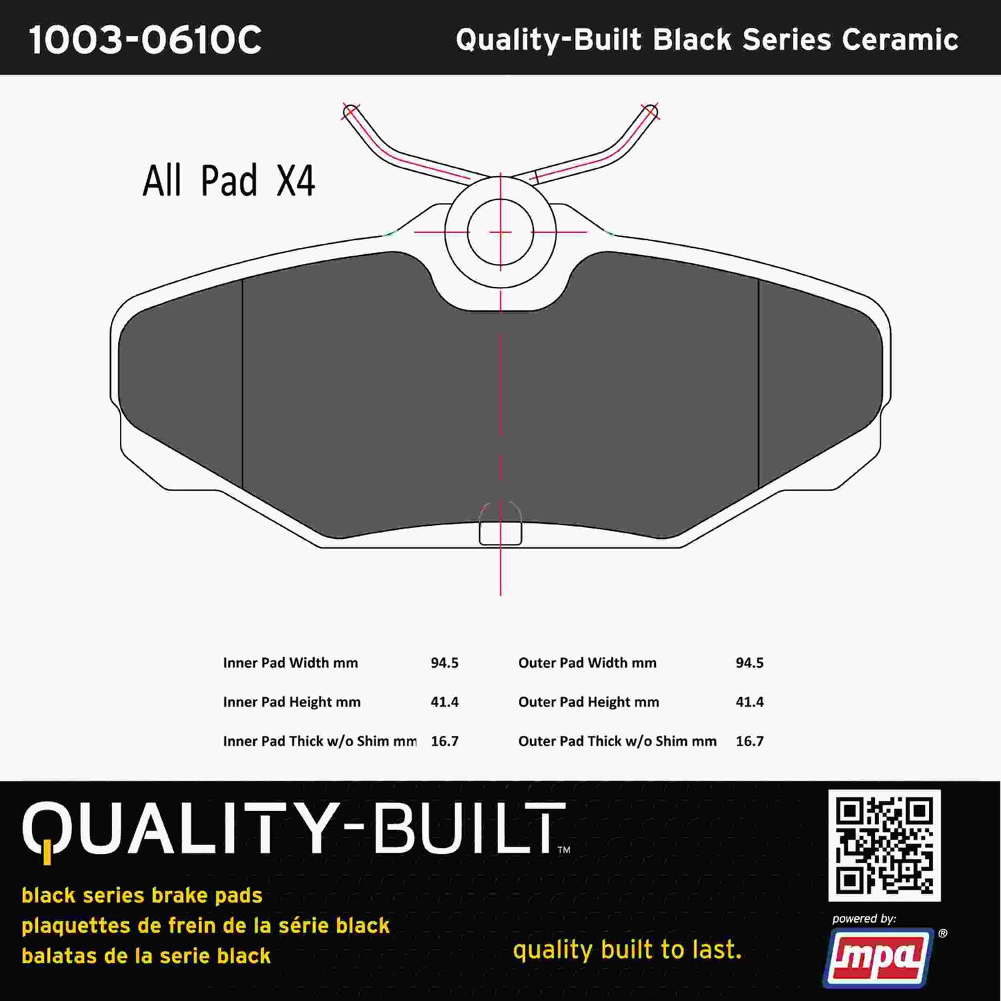 Quality-Built Black Series Ceramic Brake Pads 1003-0610C