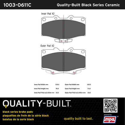 Quality-Built Black Series Ceramic Brake Pads 1003-0611C