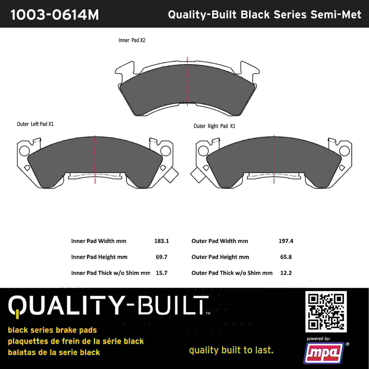 Quality-Built Black Series Semi-Metallic Brake Pads 1003-0614M