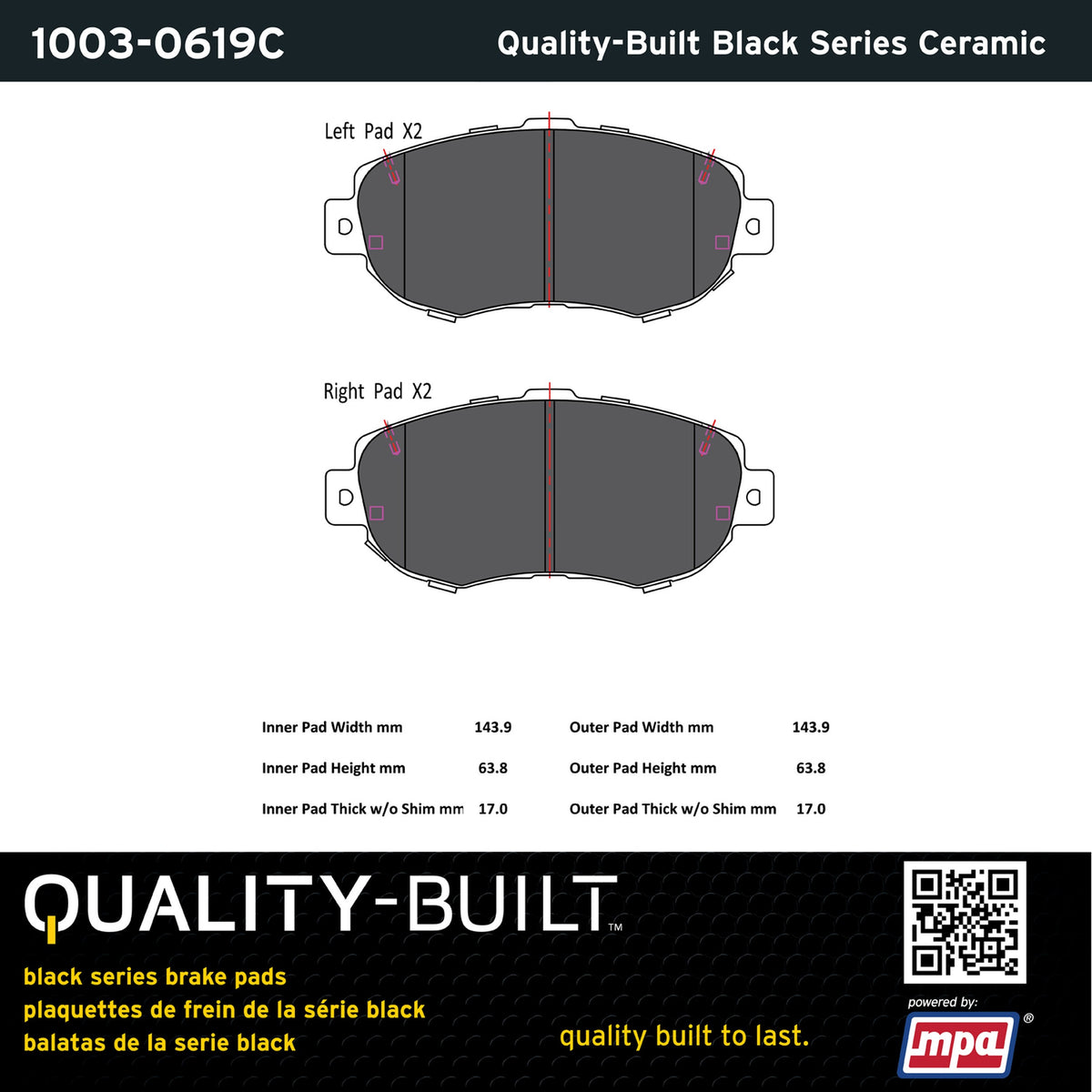 Quality-Built Black Series Ceramic Brake Pads 1003-0619C