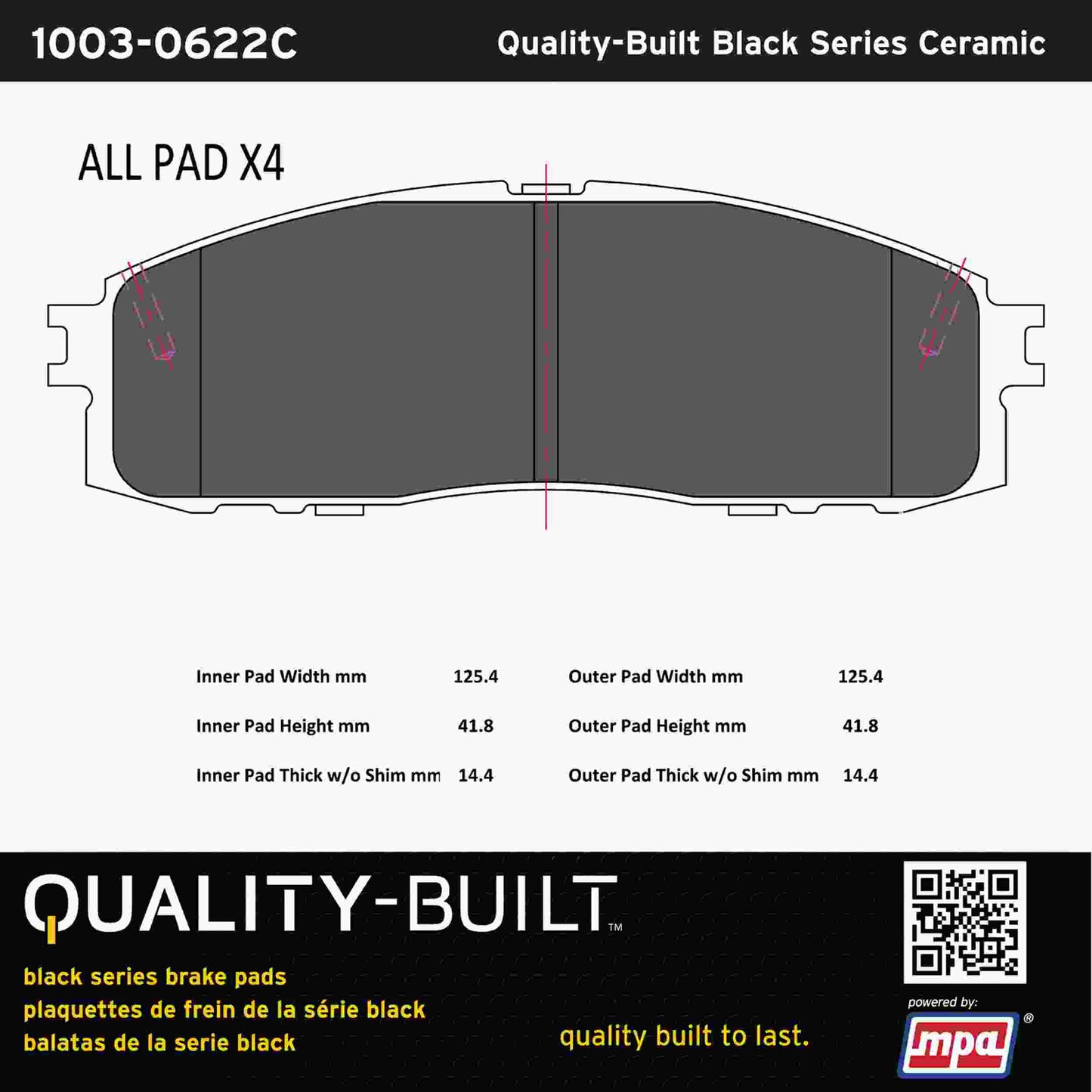Quality-Built Black Series Ceramic Brake Pads 1003-0622C