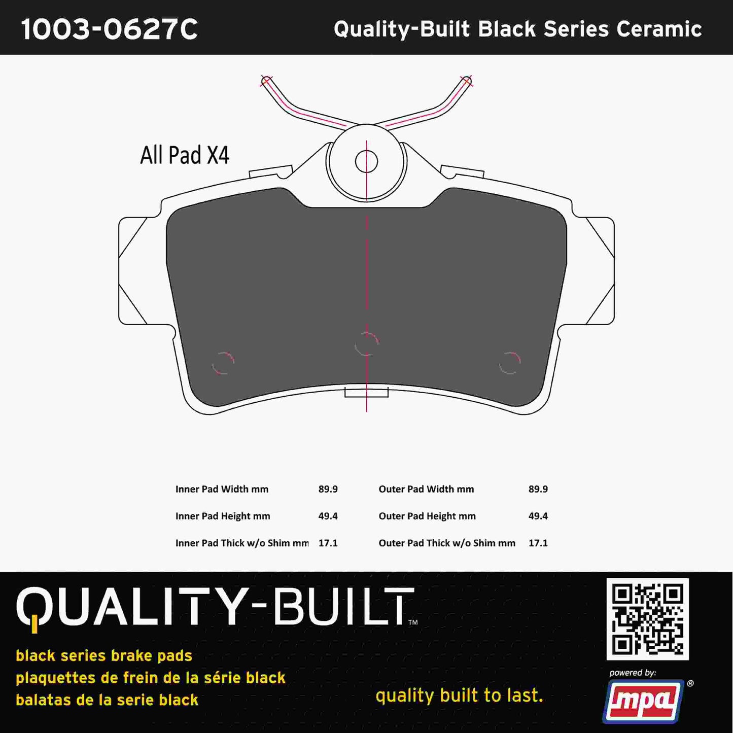 Quality-Built Black Series Ceramic Brake Pads 1003-0627C