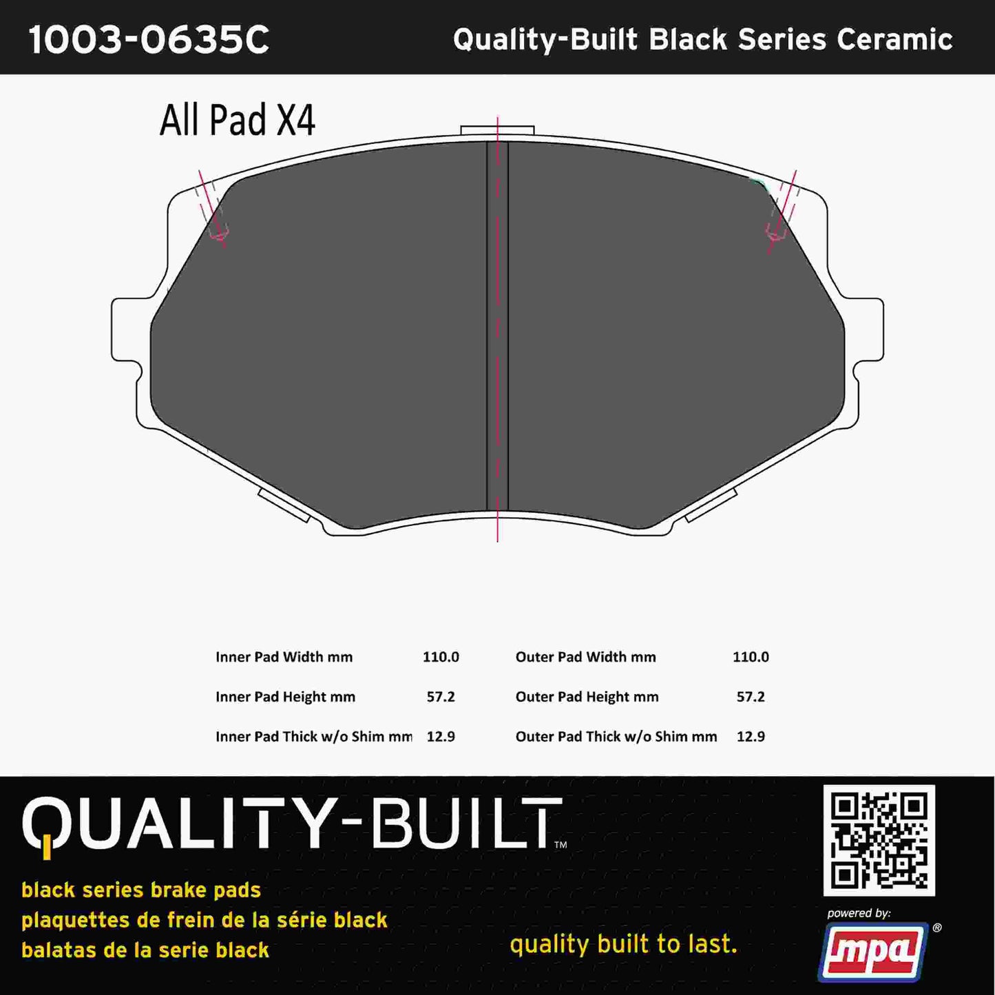 Quality-Built Black Series Ceramic Brake Pads 1003-0635C