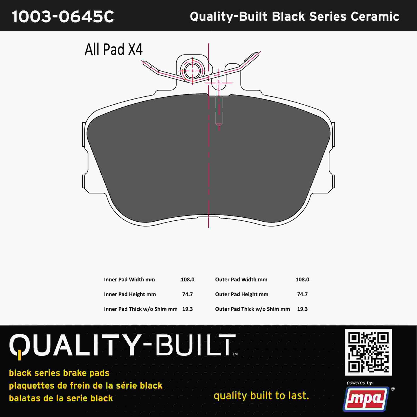Quality-Built Black Series Ceramic Brake Pads 1003-0645C