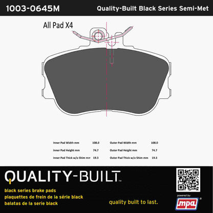 Quality-Built Black Series Semi-Metallic Brake Pads 1003-0645M