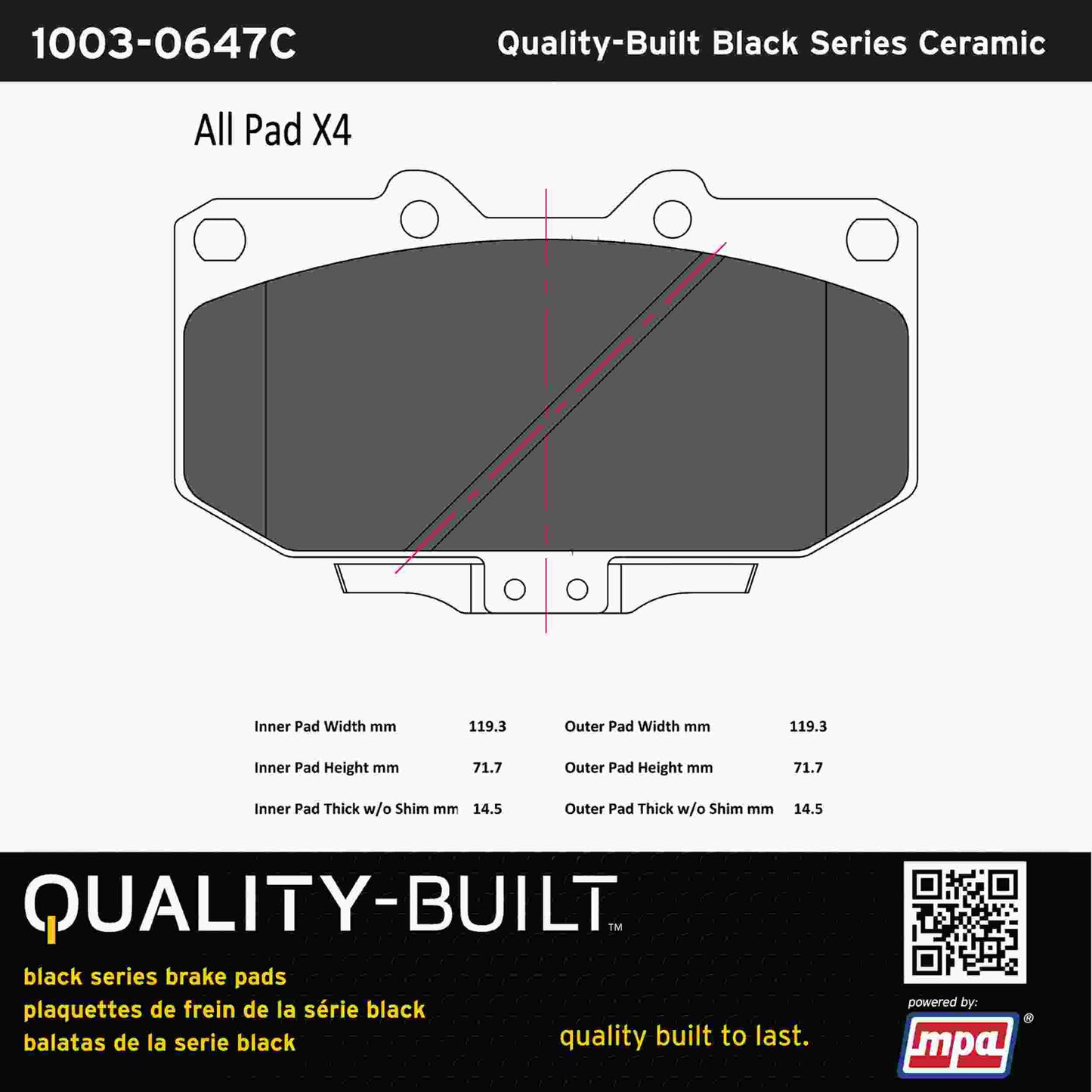 Quality-Built Black Series Ceramic Brake Pads 1003-0647C