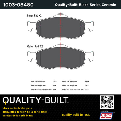 Quality-Built Black Series Ceramic Brake Pads 1003-0648C