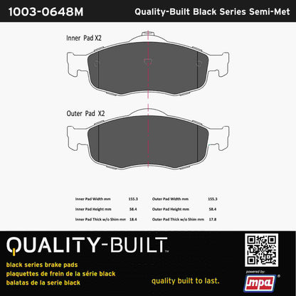 Quality-Built Black Series Semi-Metallic Brake Pads 1003-0648M