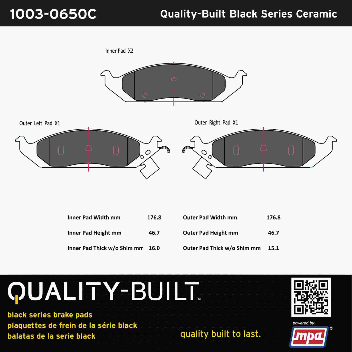Quality-Built Black Series Ceramic Brake Pads 1003-0650C