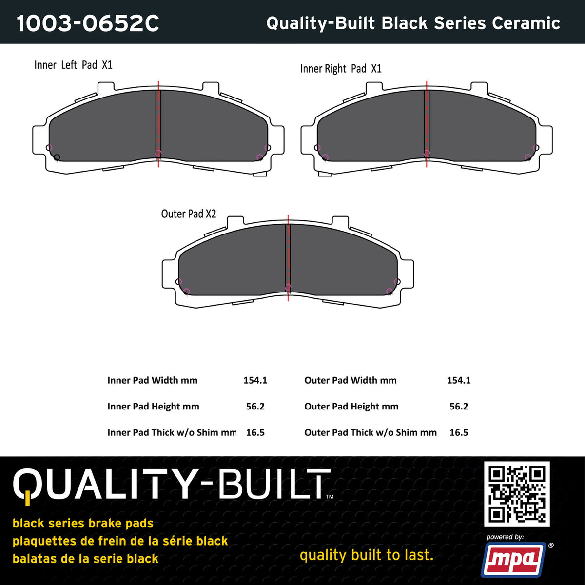 Quality-Built Black Series Ceramic Brake Pads 1003-0652C