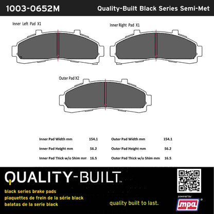 Quality-Built Black Series Semi-Metallic Brake Pads 1003-0652M
